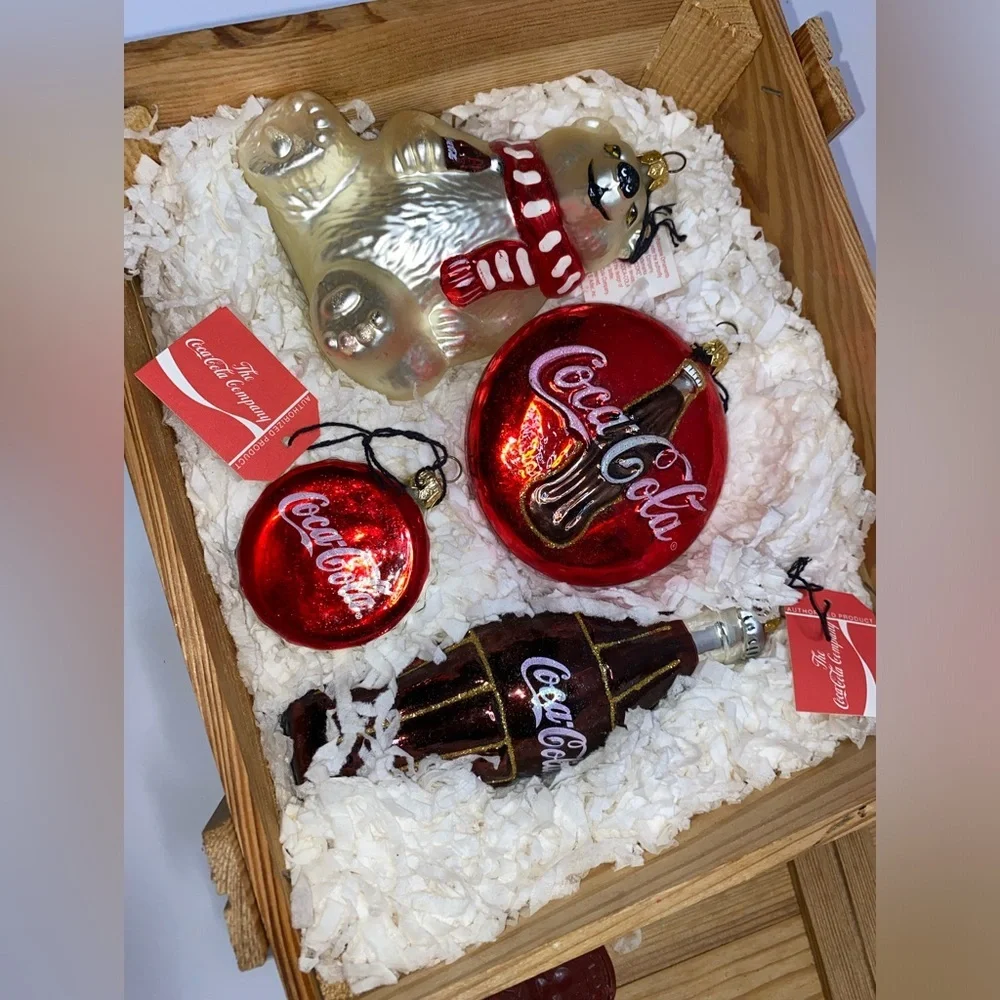 Kurt Adler Polonaise Coca-Cola Glass Ornaments • Set of 4 • VTG 1996 • With Box